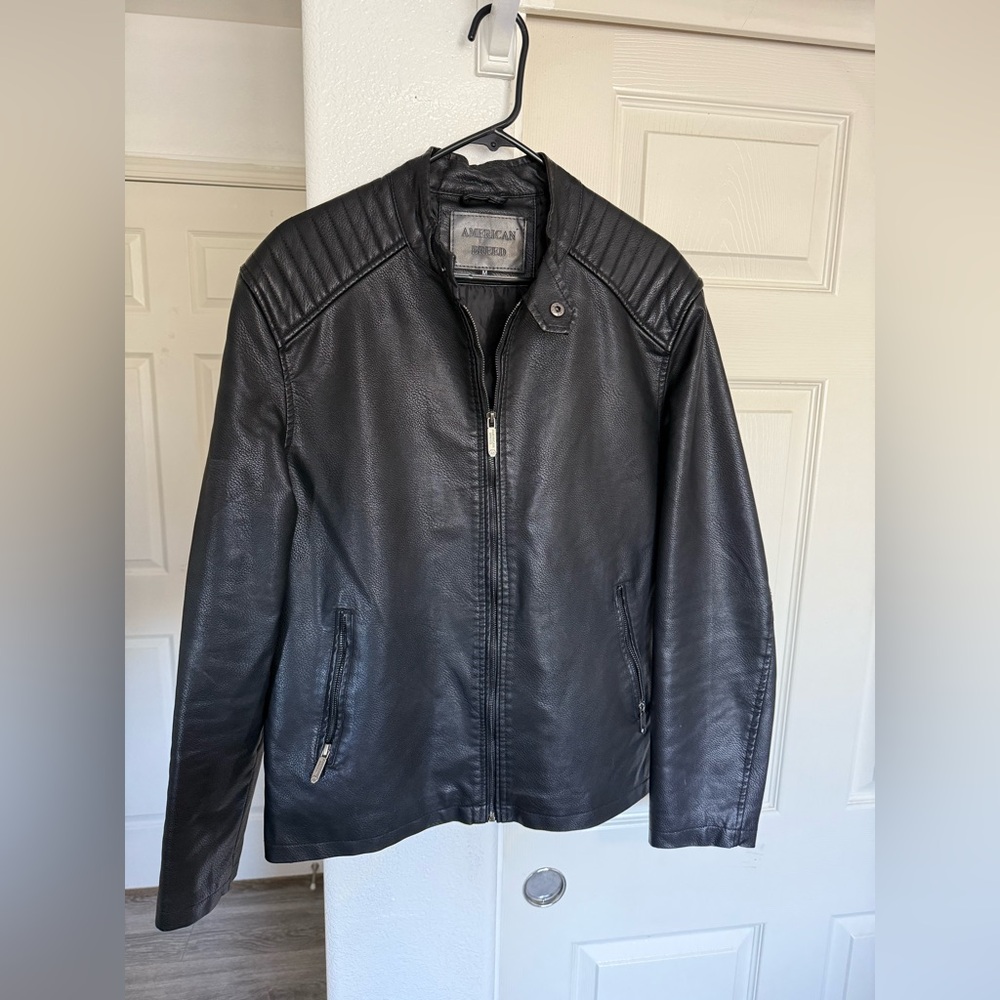 Men's Black Leather Jacket by American Eagle Outfitters